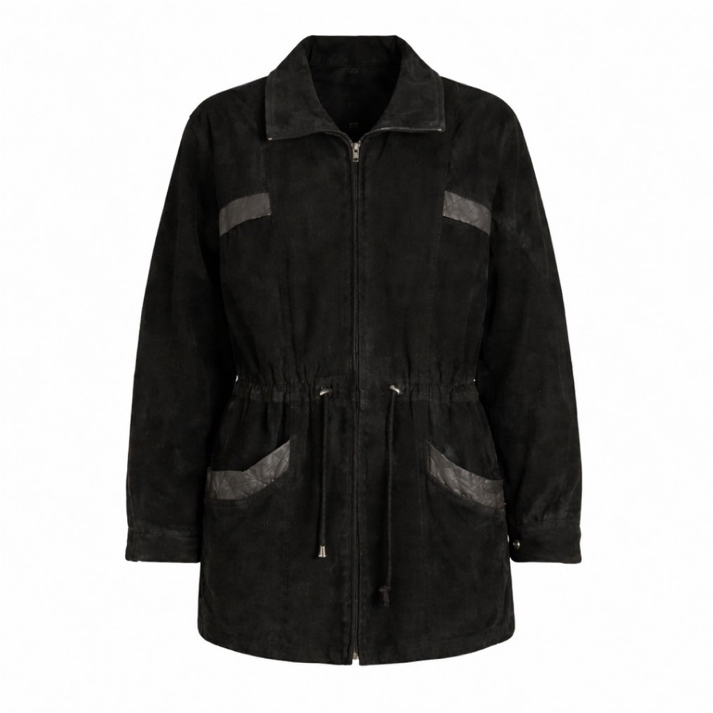 Size M Danier Women’s Vintage Black Leather Jacket Oversized Zip Tie Waist Coat